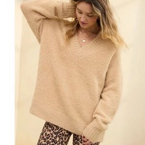 Aerie Boucle Teddy Bear Brown V Neck Oversized Sweater Small